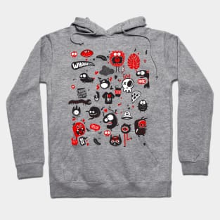 funny doodles with cute monsters black and red Hoodie